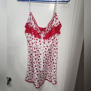 Pink By Frankie's Bikinis Red and White Strawberry Chemise Size L
